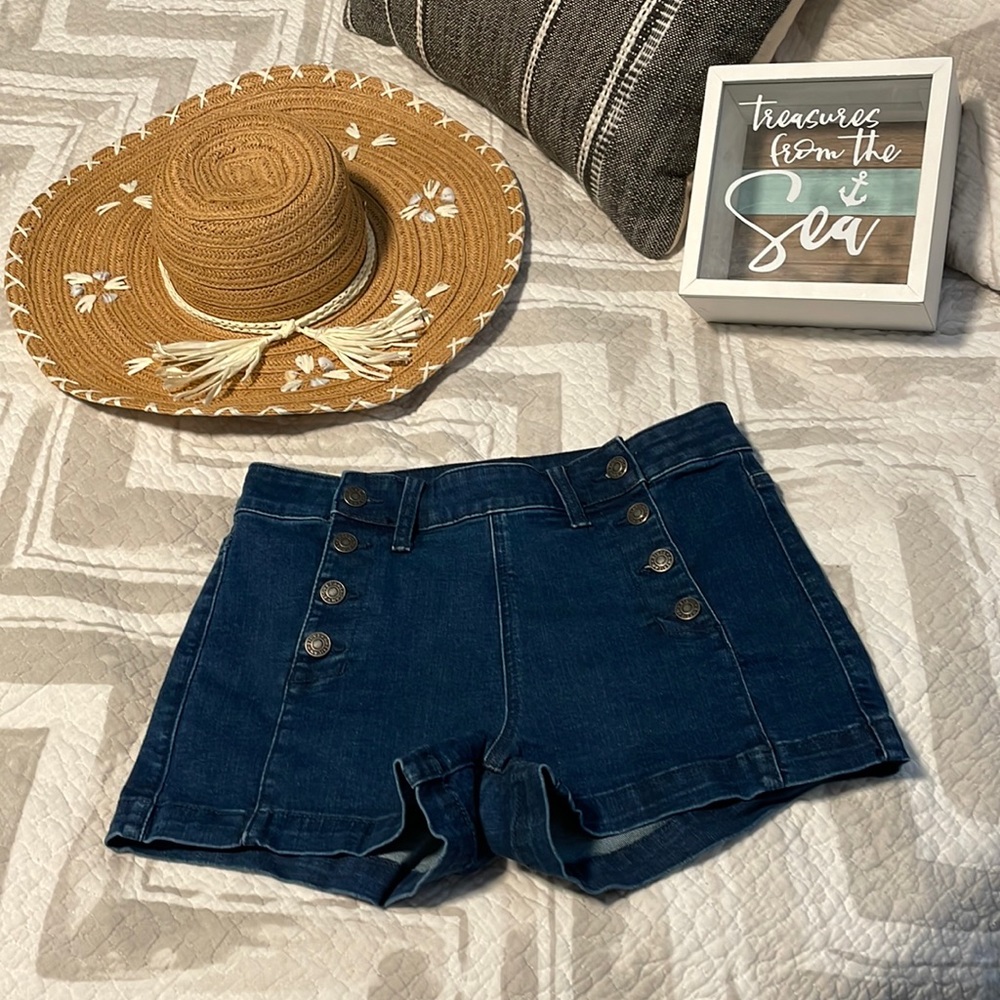 American Eagle Unique Button Front Hi-Rise Shortie Super Stretch Jean Shorts 8